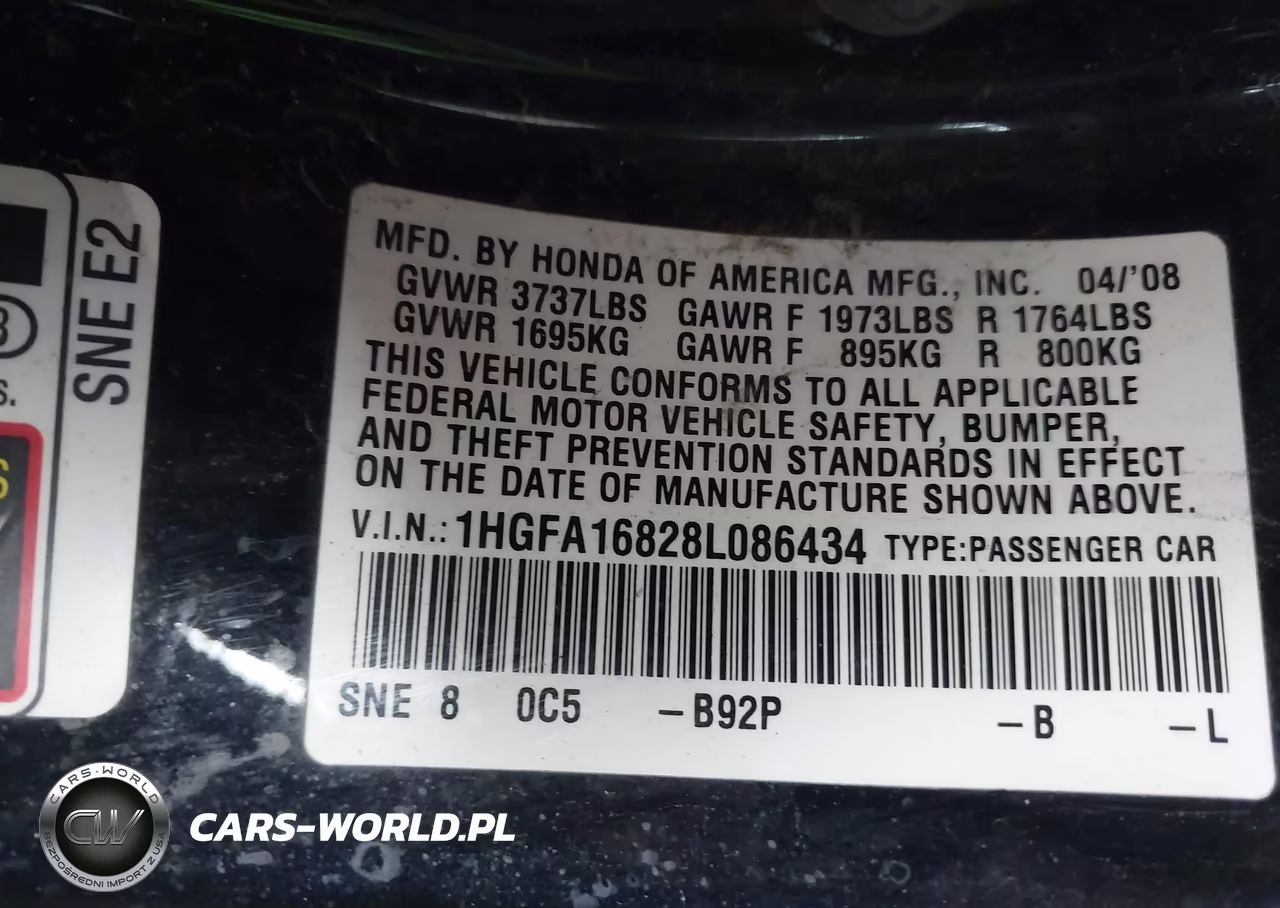 2008 Honda Civic Ex VIN:1HGFA16828L086434 - 9