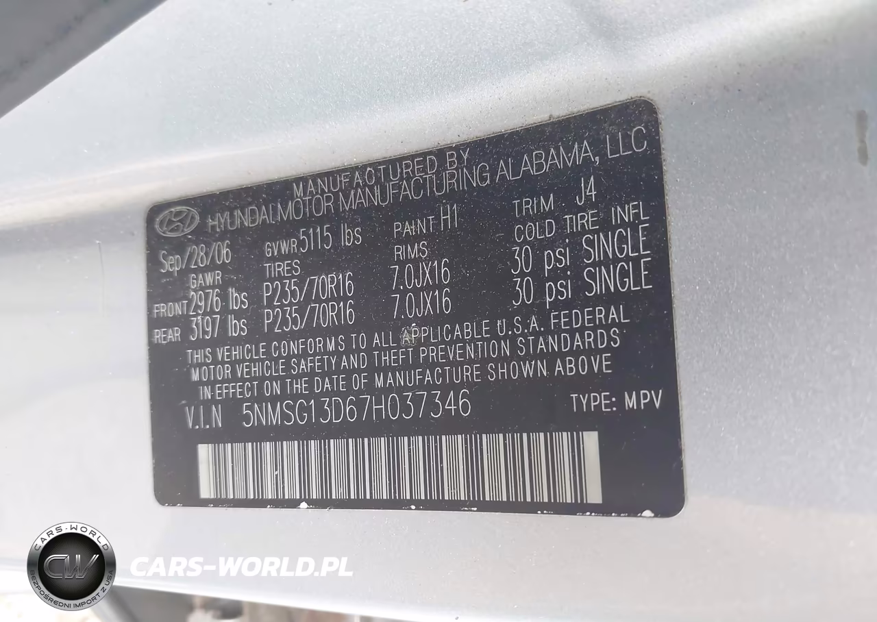 2007 Hyundai Santa Fe Gls VIN:5NMSG13D67H037346 - 9
