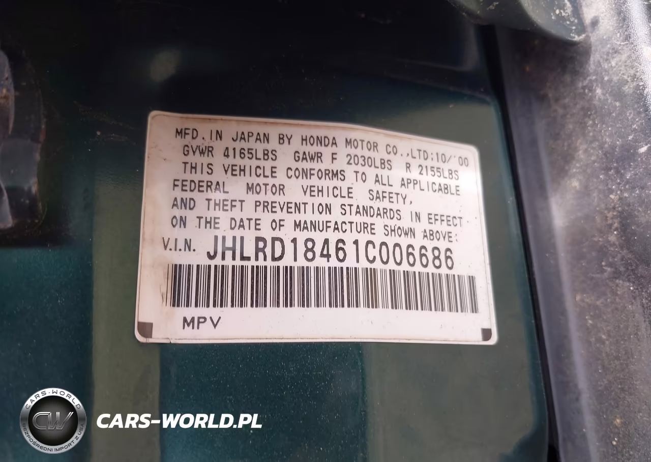 2001 Honda Cr-V Lx VIN:JHLRD18461C006686 - 9