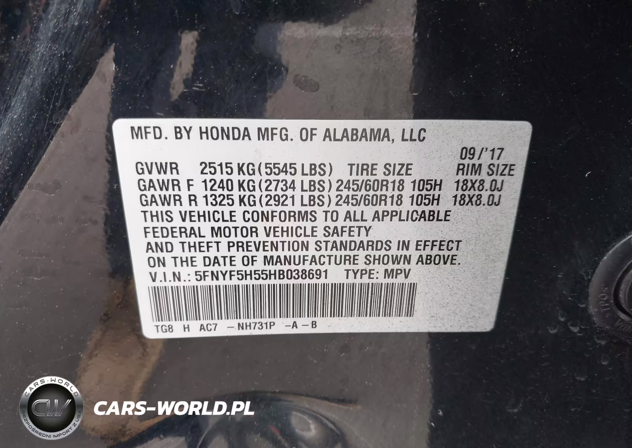 2017 Honda Pilot Ex-L VIN:5FNYF5H55HB038691 - 9