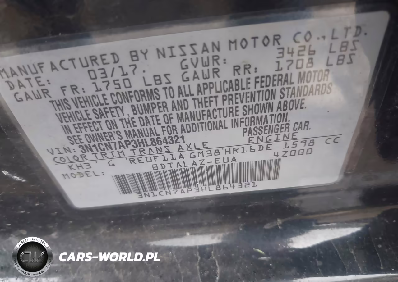 2017 Nissan Versa 1.6 S+ VIN:3N1CN7AP3HL864321 - 9