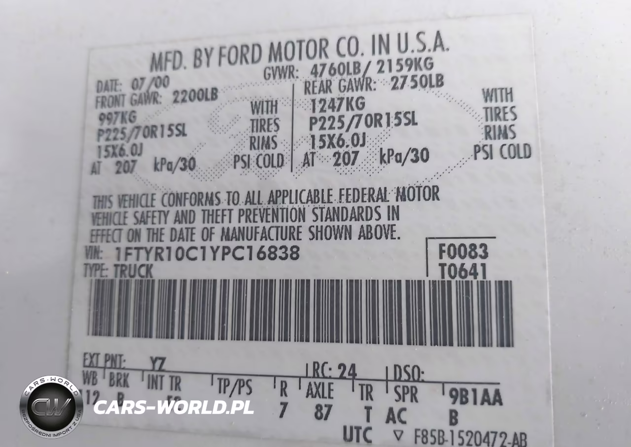 2000 Ford Ranger Xl-Xlt VIN:1FTYR10C1YPC16838 - 9