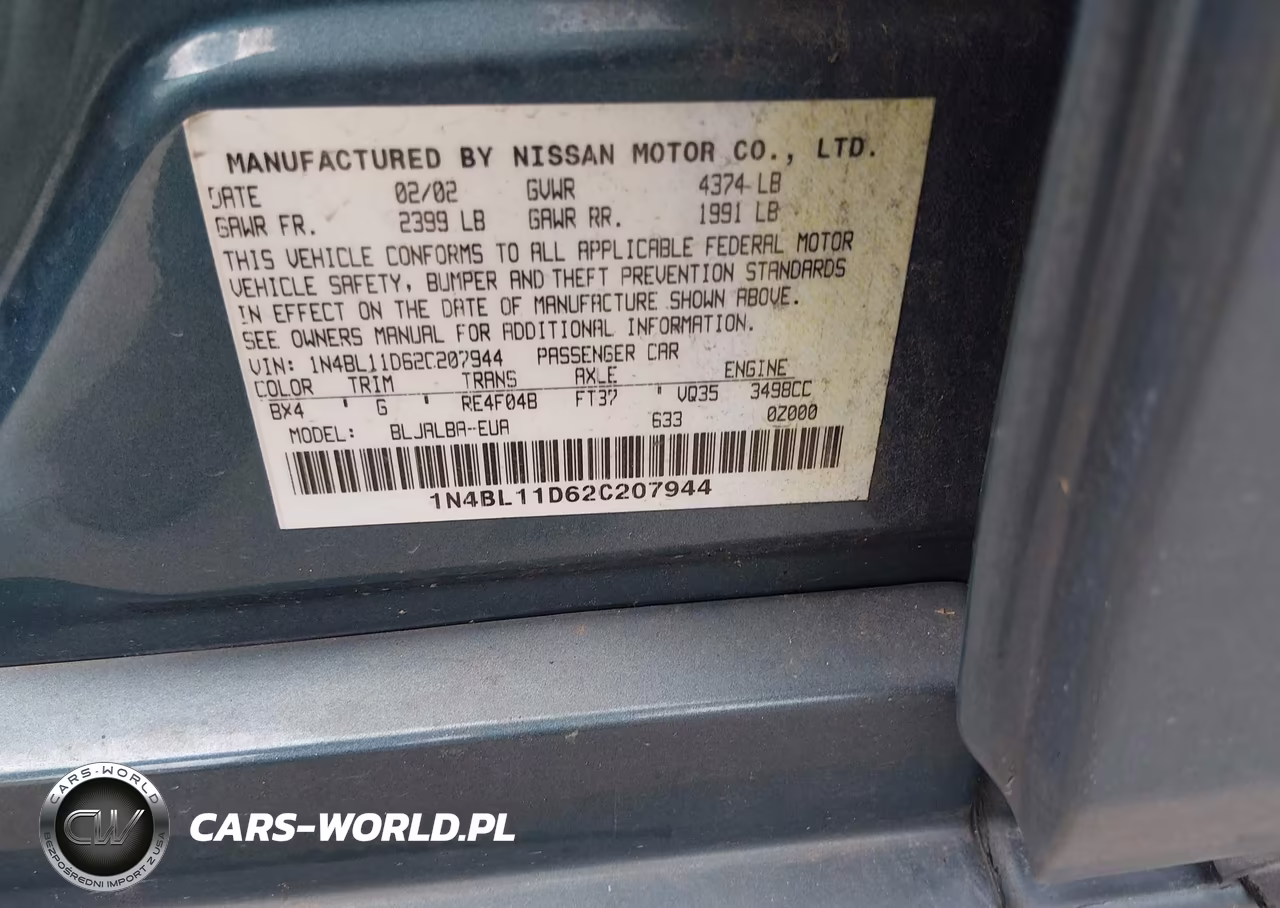 2002 Nissan Altima 3.5 Se VIN:1N4BL11D62C207944 - 9