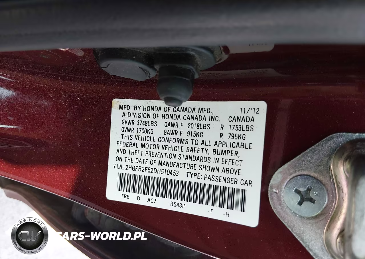 2013 Honda Civic Lx VIN:2HGFB2F52DH510453 - 9