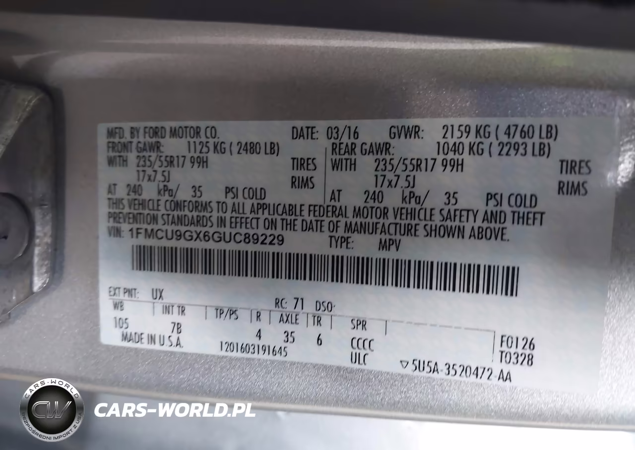 2016 Ford Escape Se VIN:1FMCU9GX6GUC89229 - 9