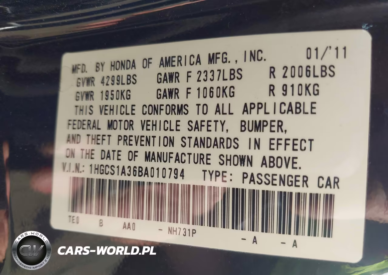 2011 Honda Accord 2.4 Lx-S VIN:1HGCS1A36BA010794 - 9