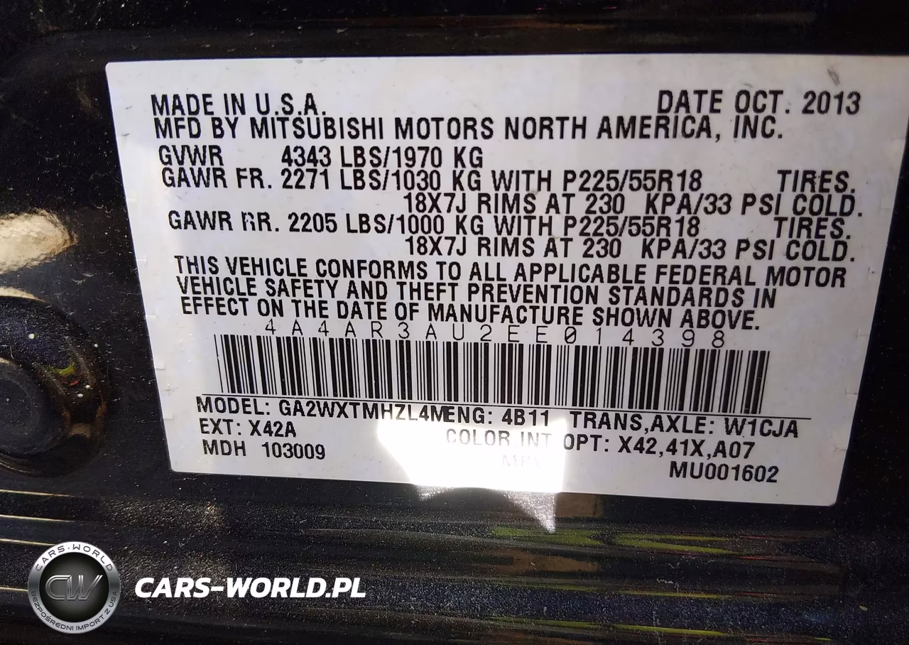 2014 Mitsubishi Outlander Sport Es VIN:4A4AR3AU2EE014398 - 9