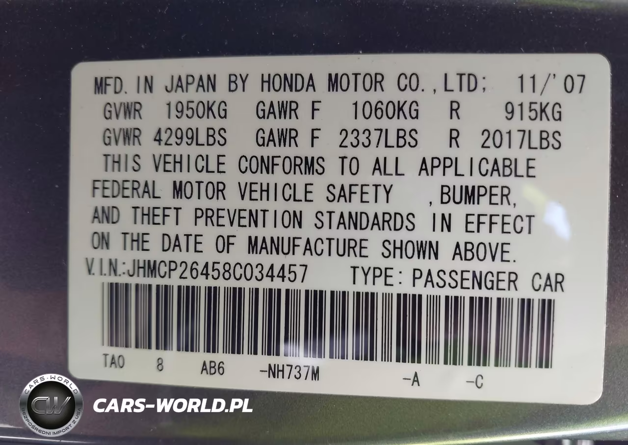 2008 Honda Accord 2.4 Lx-P VIN:JHMCP26458C034457 - 9