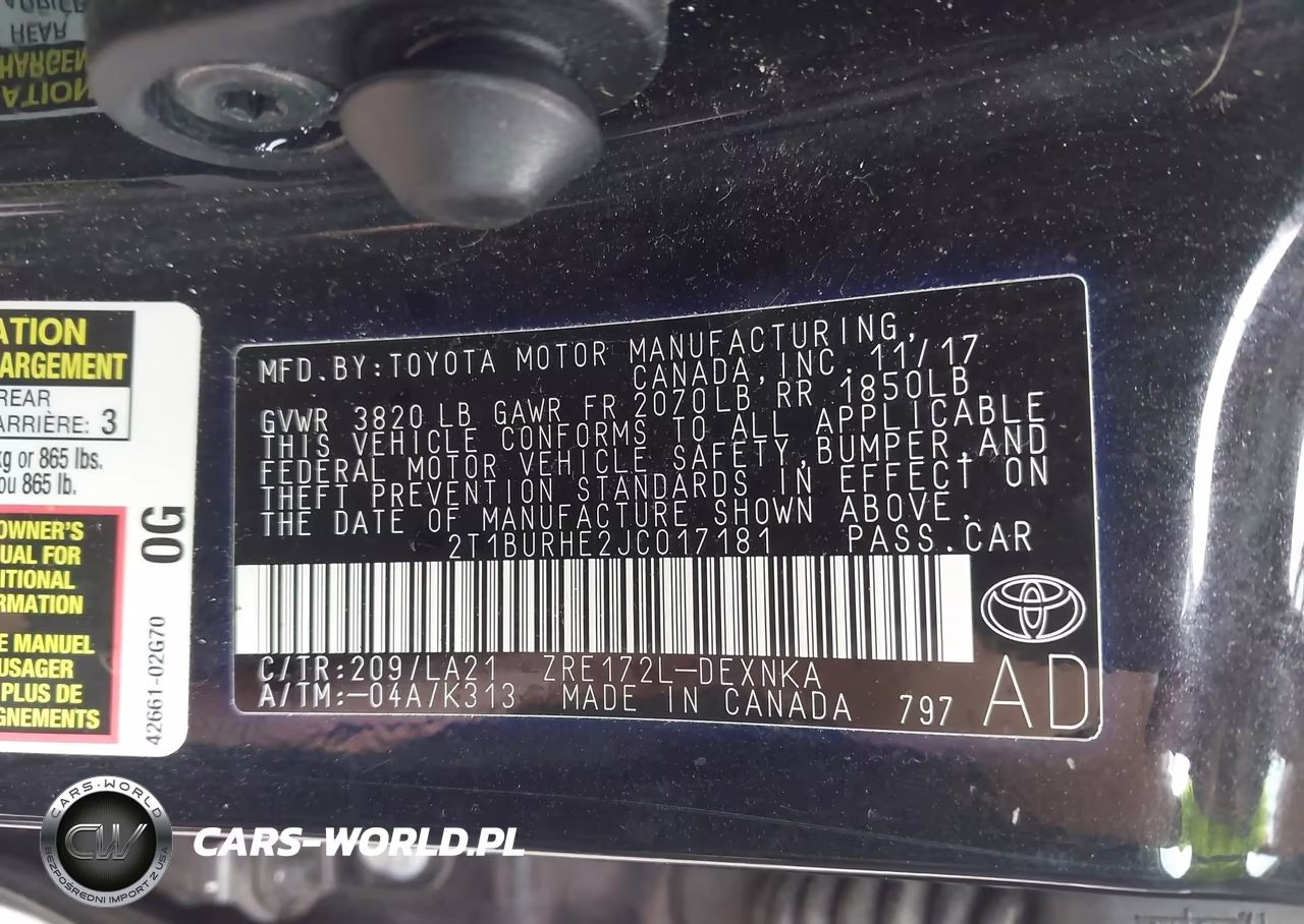 2018 Toyota Corolla Xle VIN:2T1BURHE2JC017181 - 9