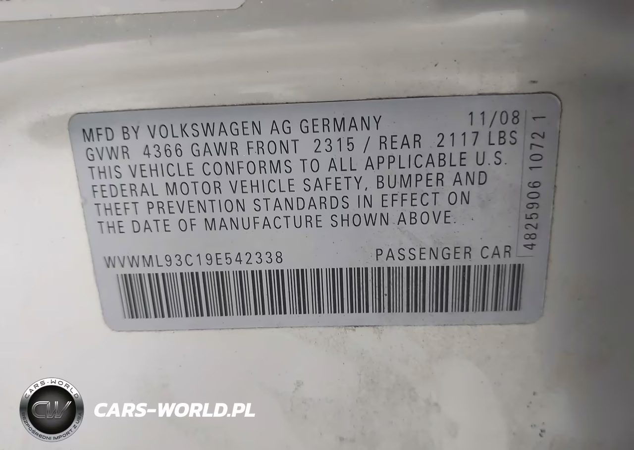 2009 Volkswagen Cc Sport VIN:WVWML93C19E542338 - 9