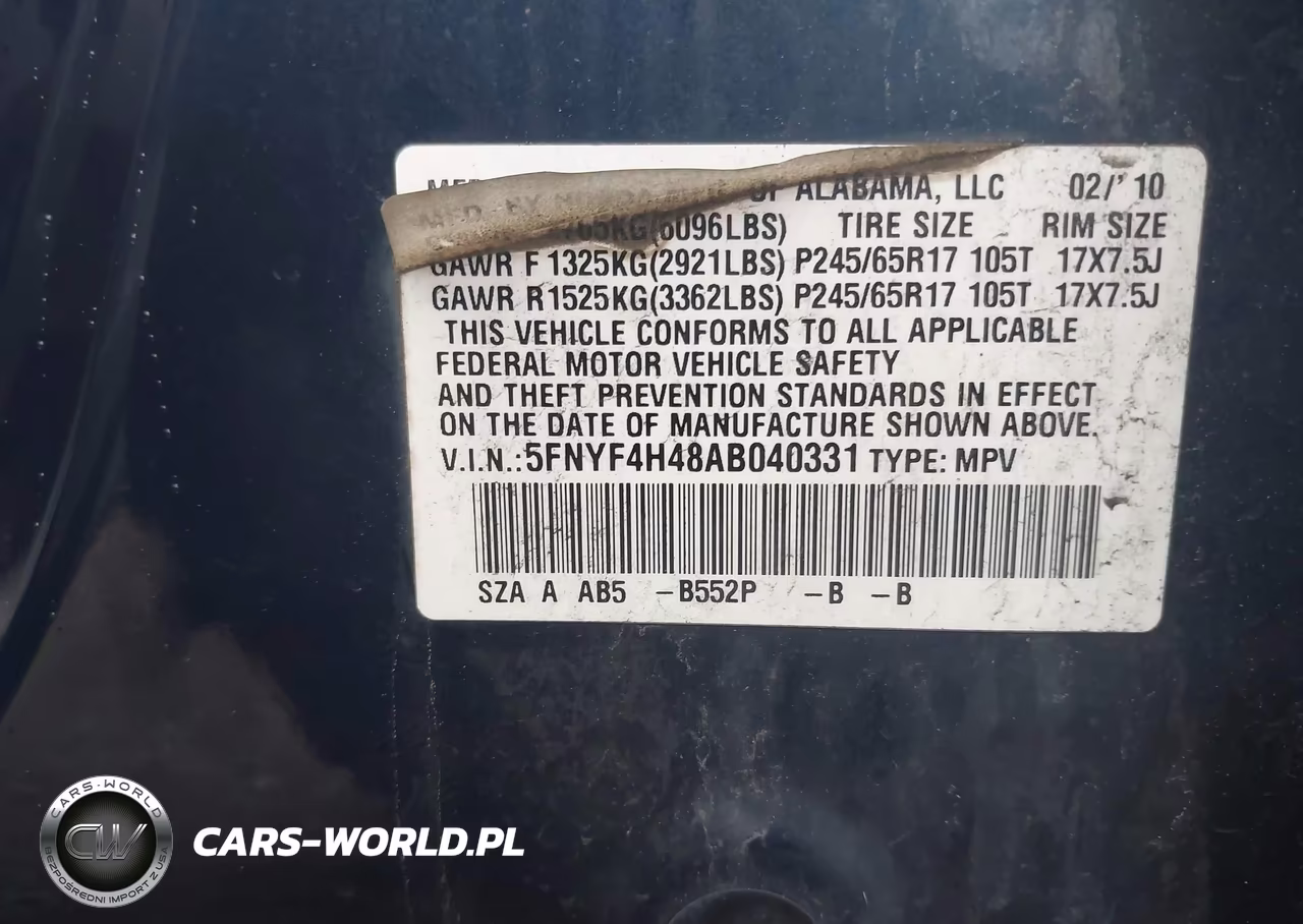 2010 Honda Pilot Ex VIN:5FNYF4H48AB040331 - 9