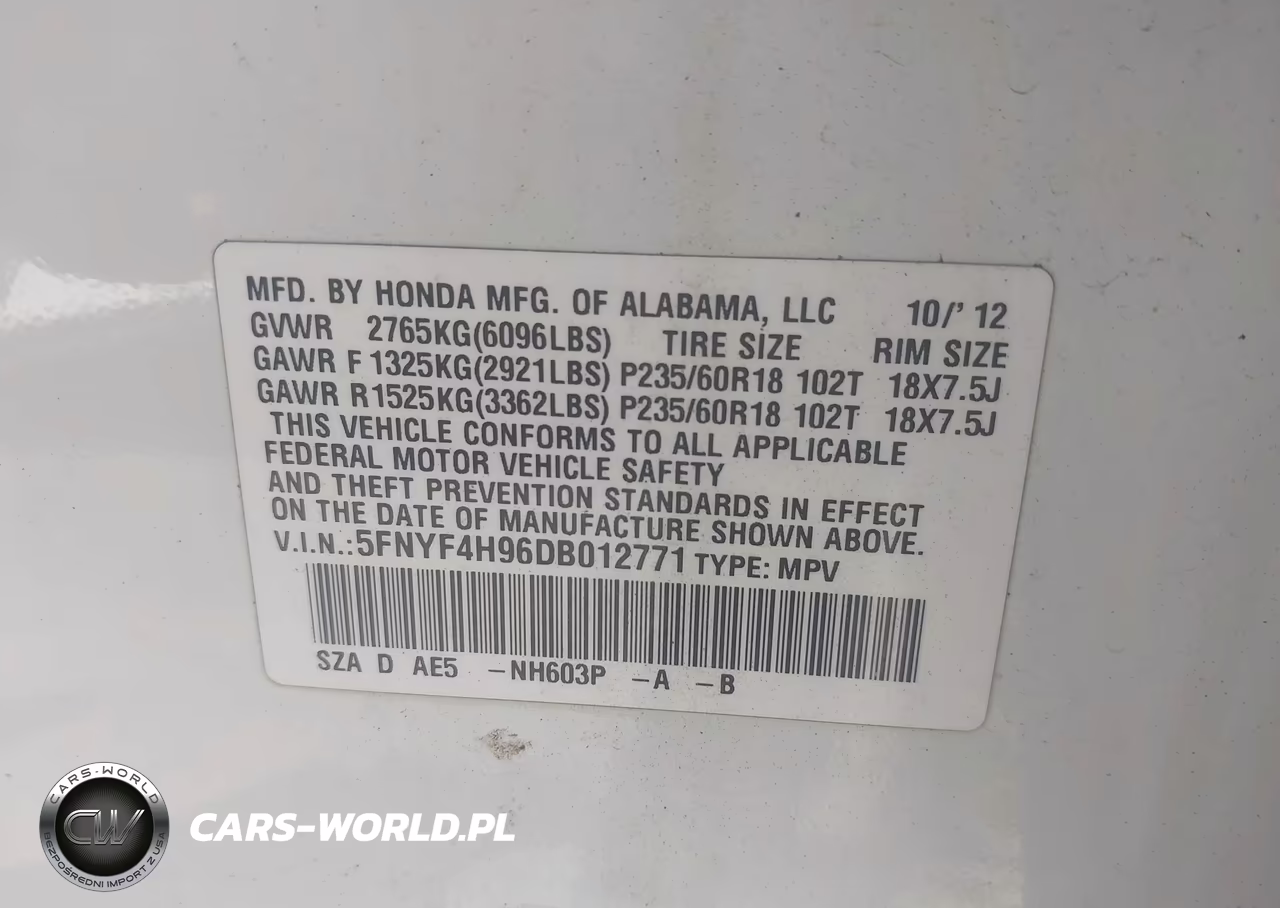 2013 Honda Pilot Touring VIN:5FNYF4H96DB012771 - 9