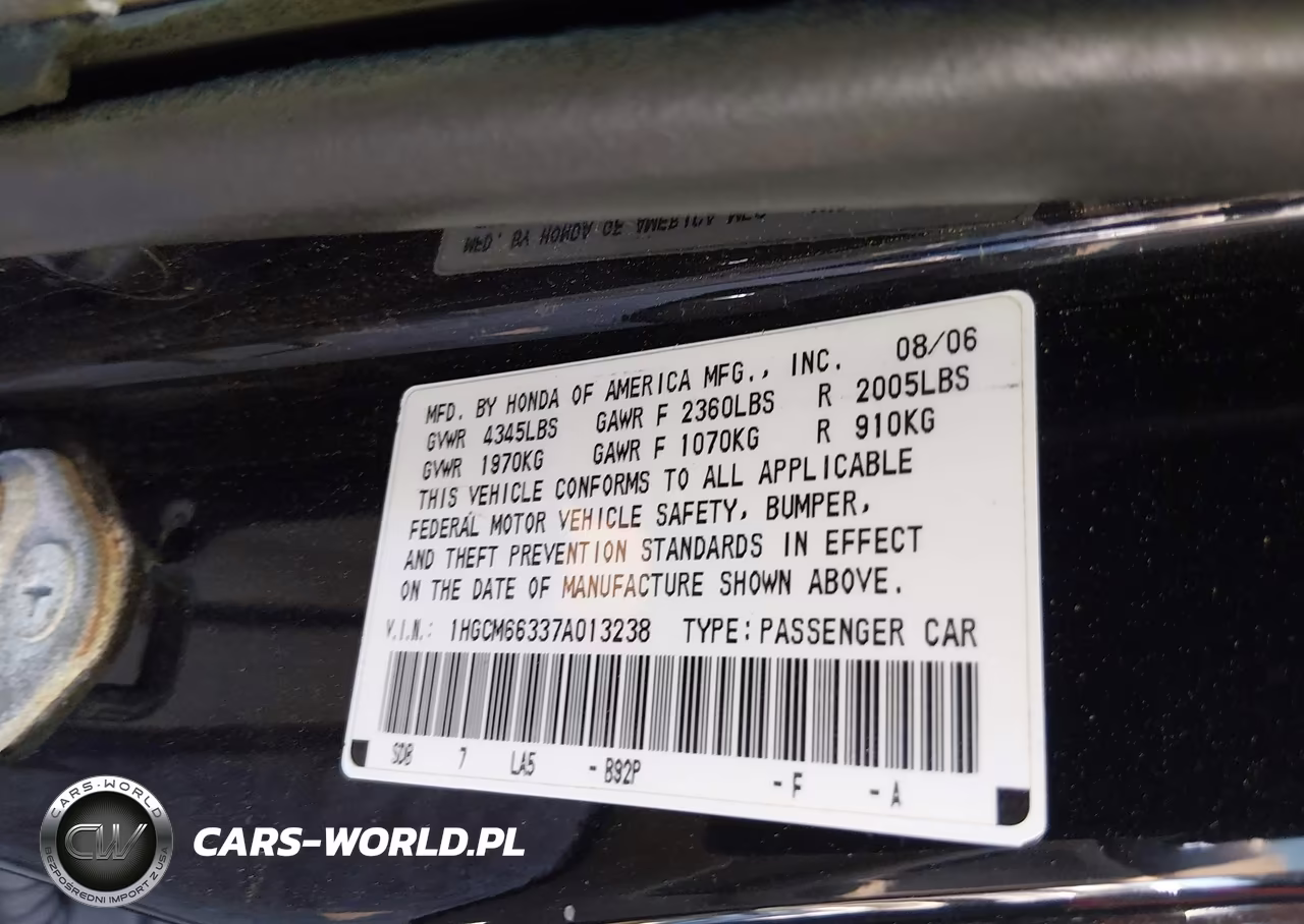2007 Honda Accord 3.0 Lx VIN:1HGCM66337A013238 - 9