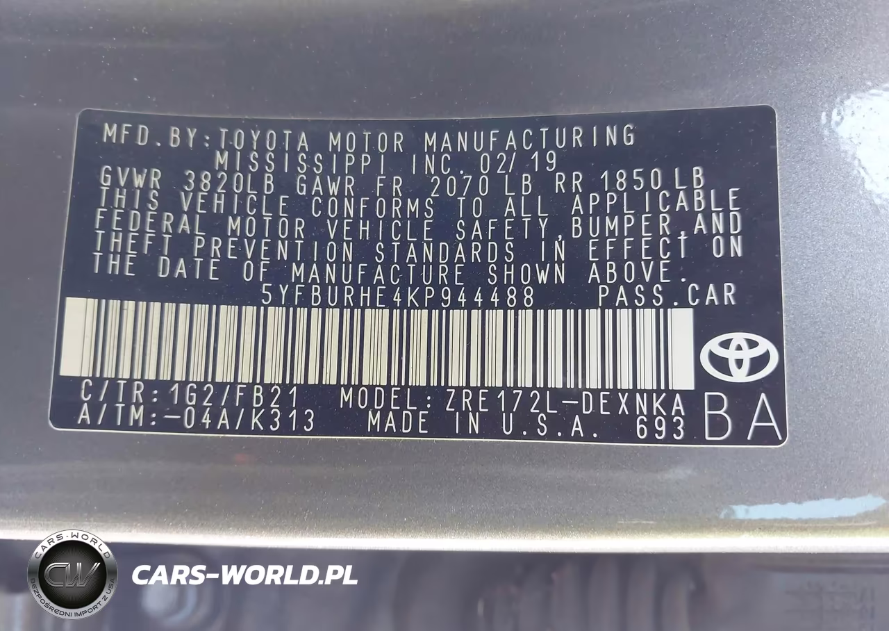 2019 Toyota Corolla Le VIN:5YFBURHE4KP944488 - 9