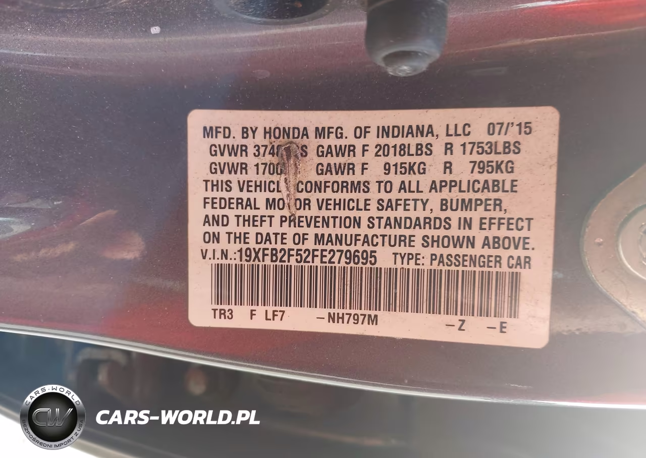 2015 Honda Civic Lx VIN:19XFB2F52FE279695 - 9