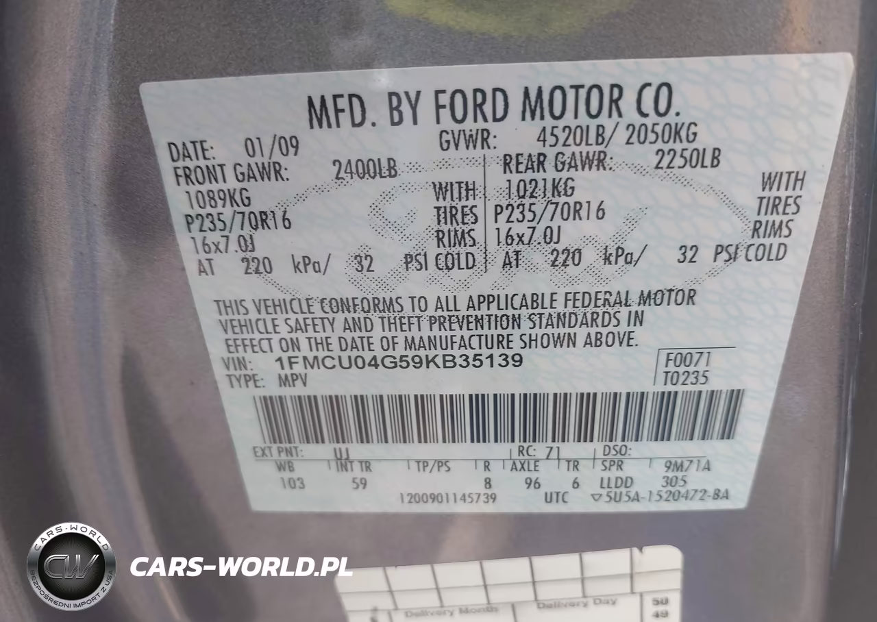 2009 Ford Escape Limited VIN:1FMCU04G59KB35139 - 9
