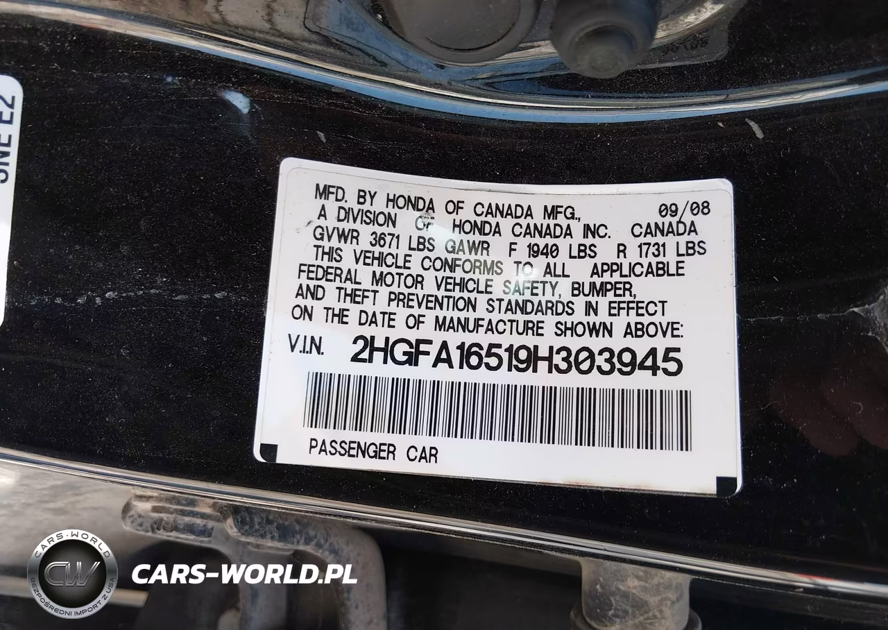 2009 Honda Civic Lx VIN:2HGFA16519H303945 - 9