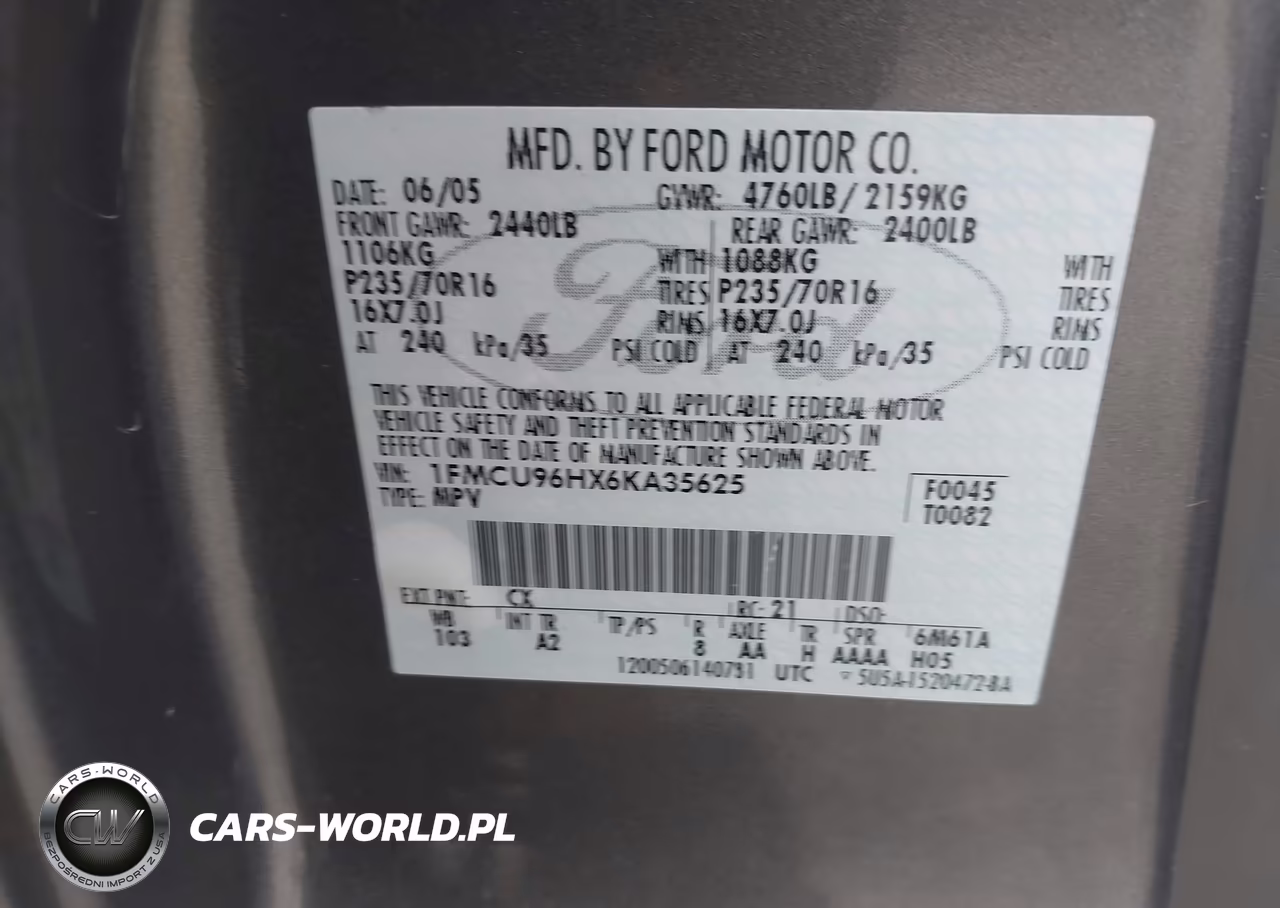 2006 Ford Escape Hybrid VIN:1FMCU96HX6KA35625 - 9