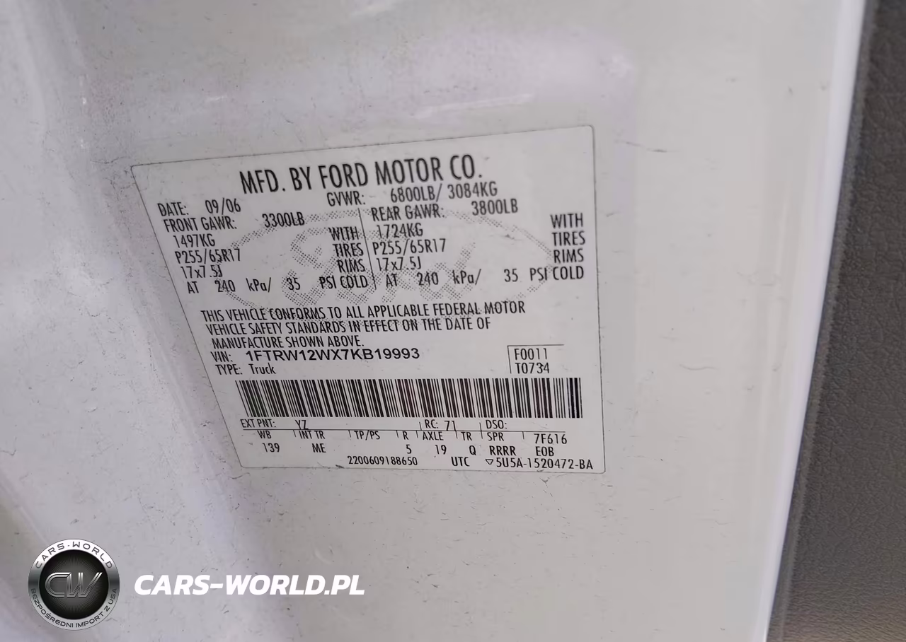 2007 Ford F-150 Xlt VIN:1FTRW12WX7KB19993 - 9