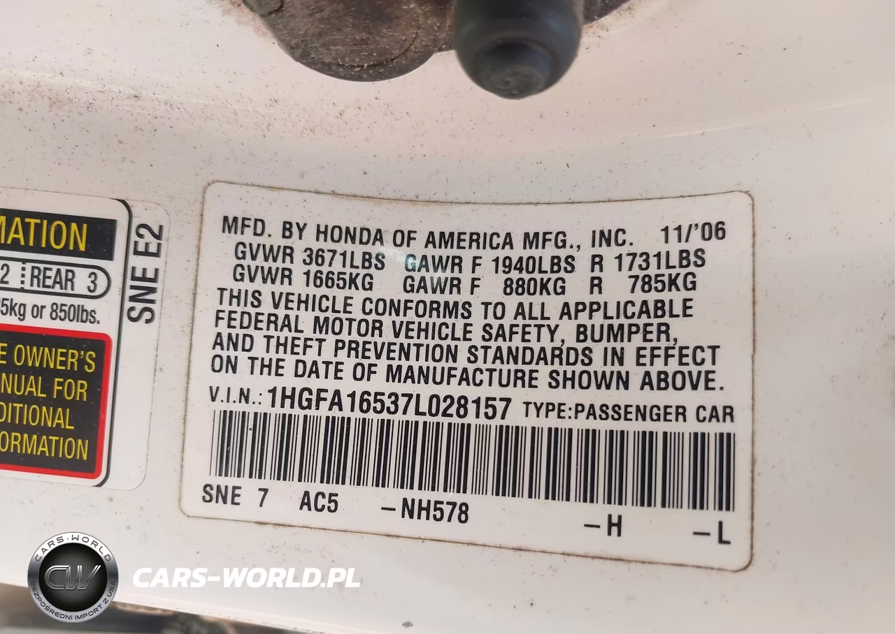 2007 Honda Civic Lx VIN:1HGFA16537L028157 - 9
