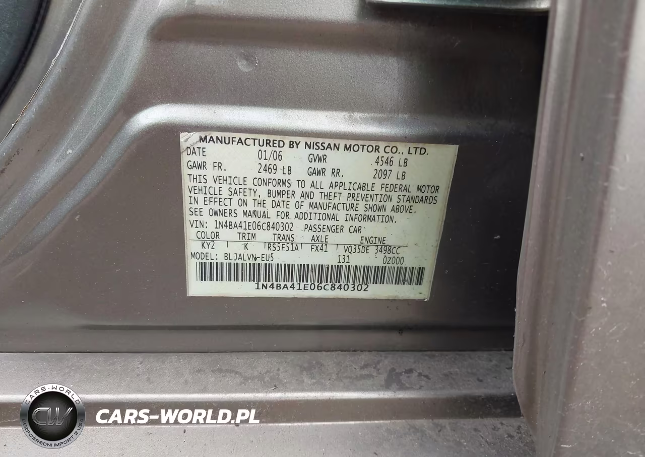 2006 Nissan Maxima 3.5 Se VIN:1N4BA41E06C840302 - 9