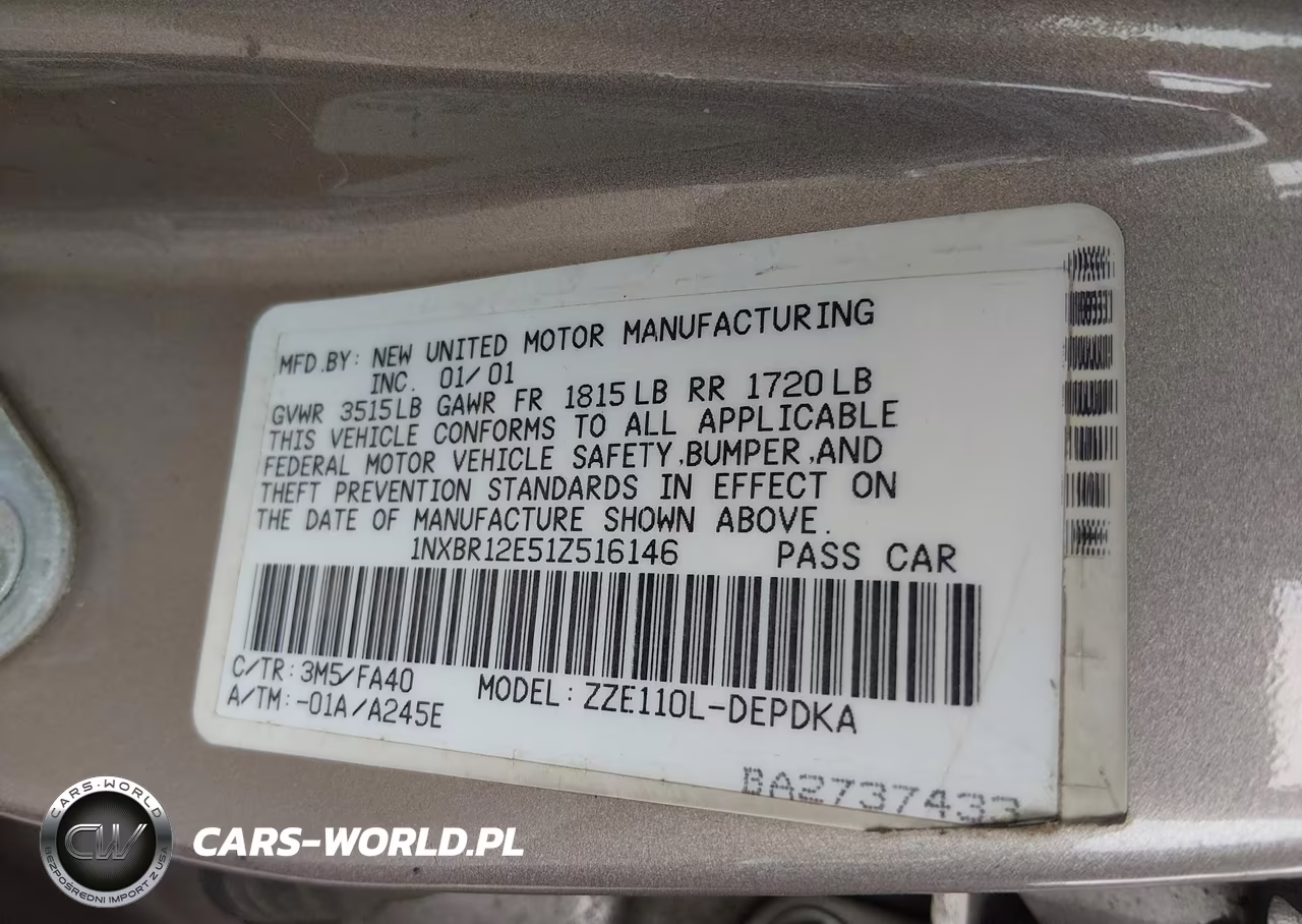 2001 Toyota Corolla Le VIN:1NXBR12E51Z516146 - 9