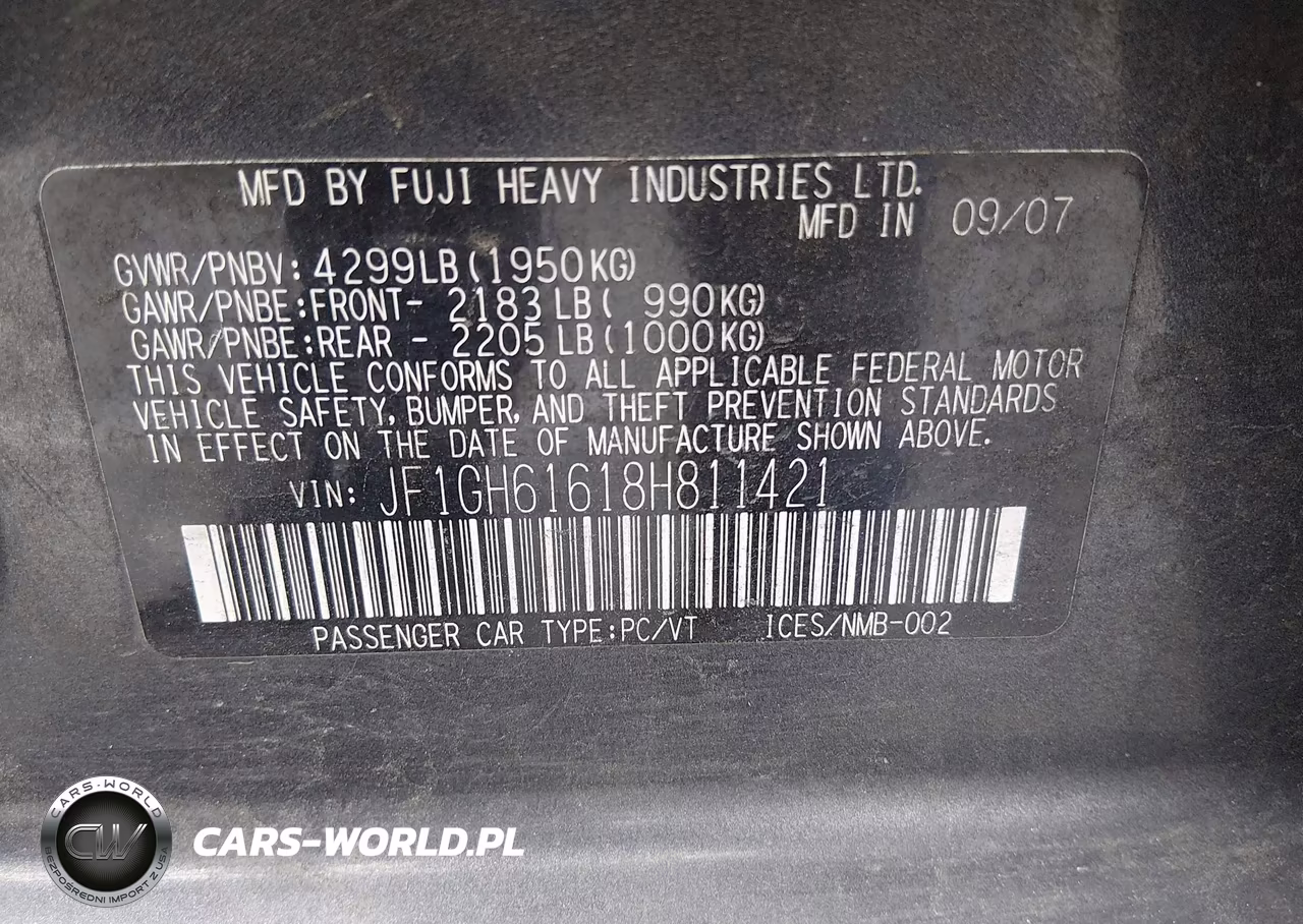 2008 Subaru Impreza 2.5I VIN:JF1GH61618H811421 - 9