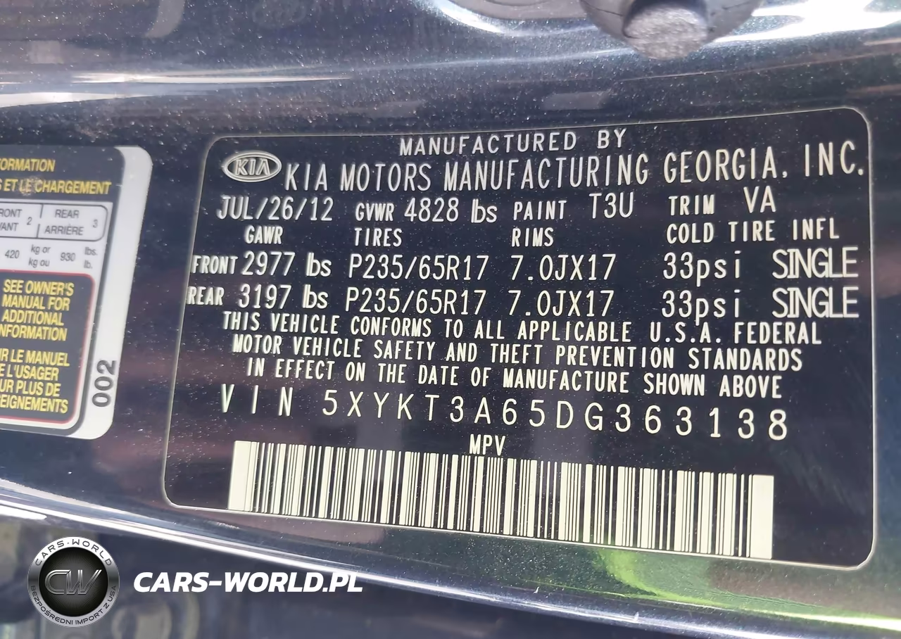 2013 Kia Sorento Lx VIN:5XYKT3A65DG363138 - 9