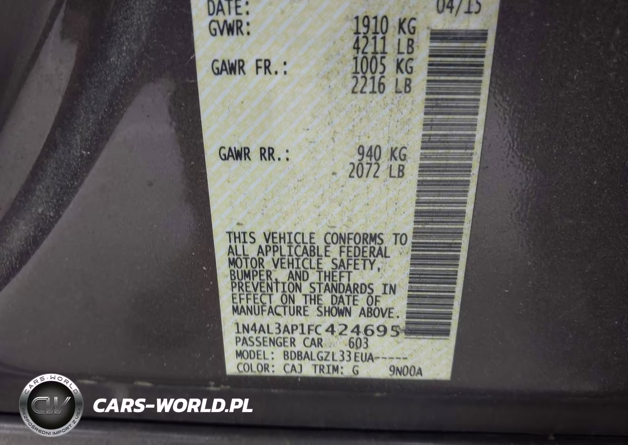 2015 Nissan Altima 2.5-2.5 S-2.5 Sl-2.5 Sv VIN:1N4AL3AP1FC424695 - 9