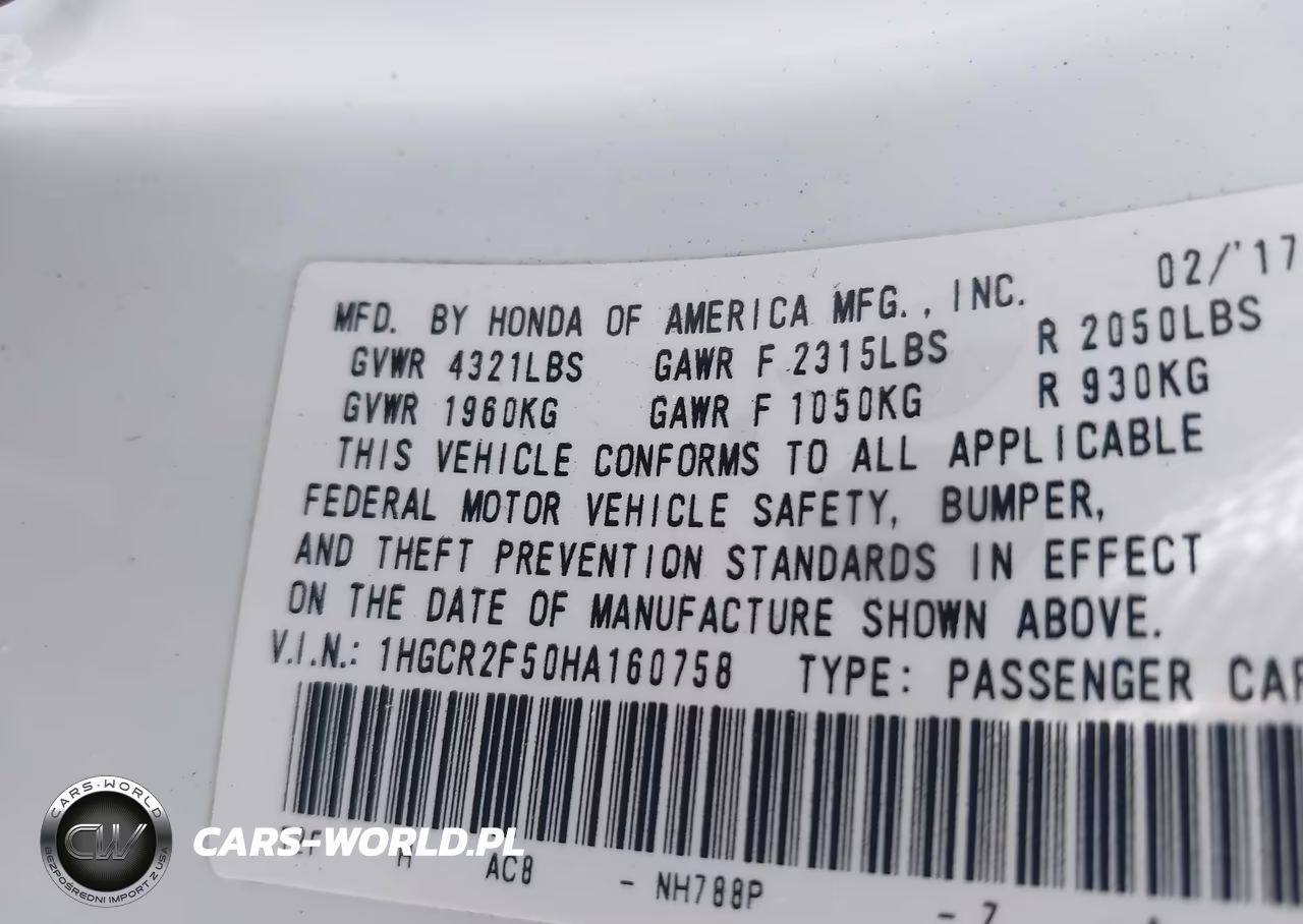2017 Honda Accord Sport VIN:1HGCR2F50HA160758 - 9