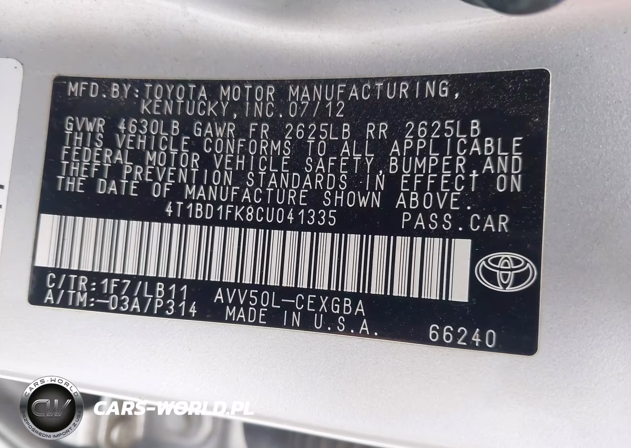 2012 Toyota Camry Hybrid Xle VIN:4T1BD1FK8CU041335 - 9