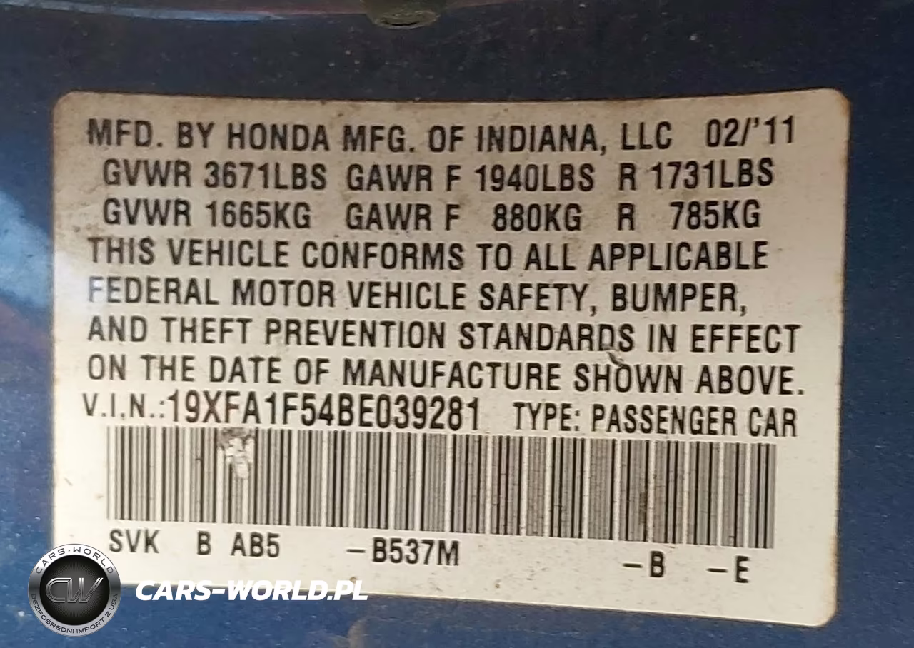 2011 Honda Civic Lx VIN:19XFA1F54BE039281 - 9