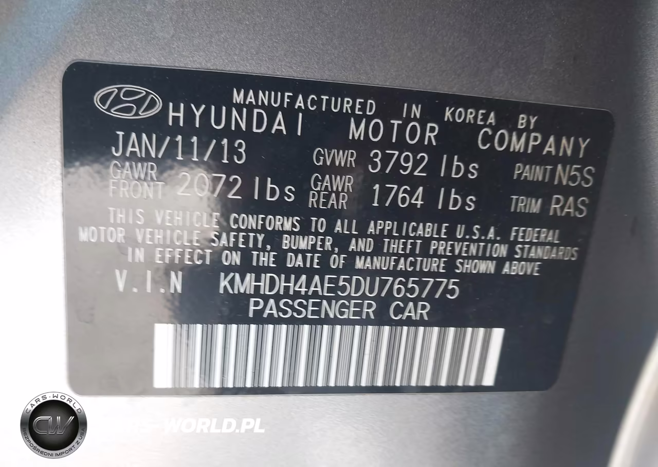2013 Hyundai Elantra Gls VIN:KMHDH4AE5DU765775 - 9