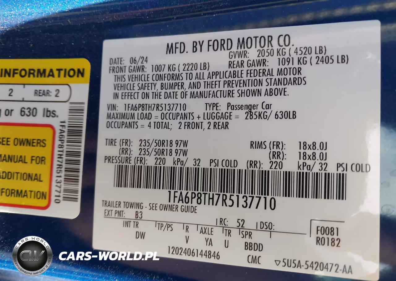 2024 Ford Mustang Ecoboost Fastback VIN:1FA6P8TH7R5137710 - 9
