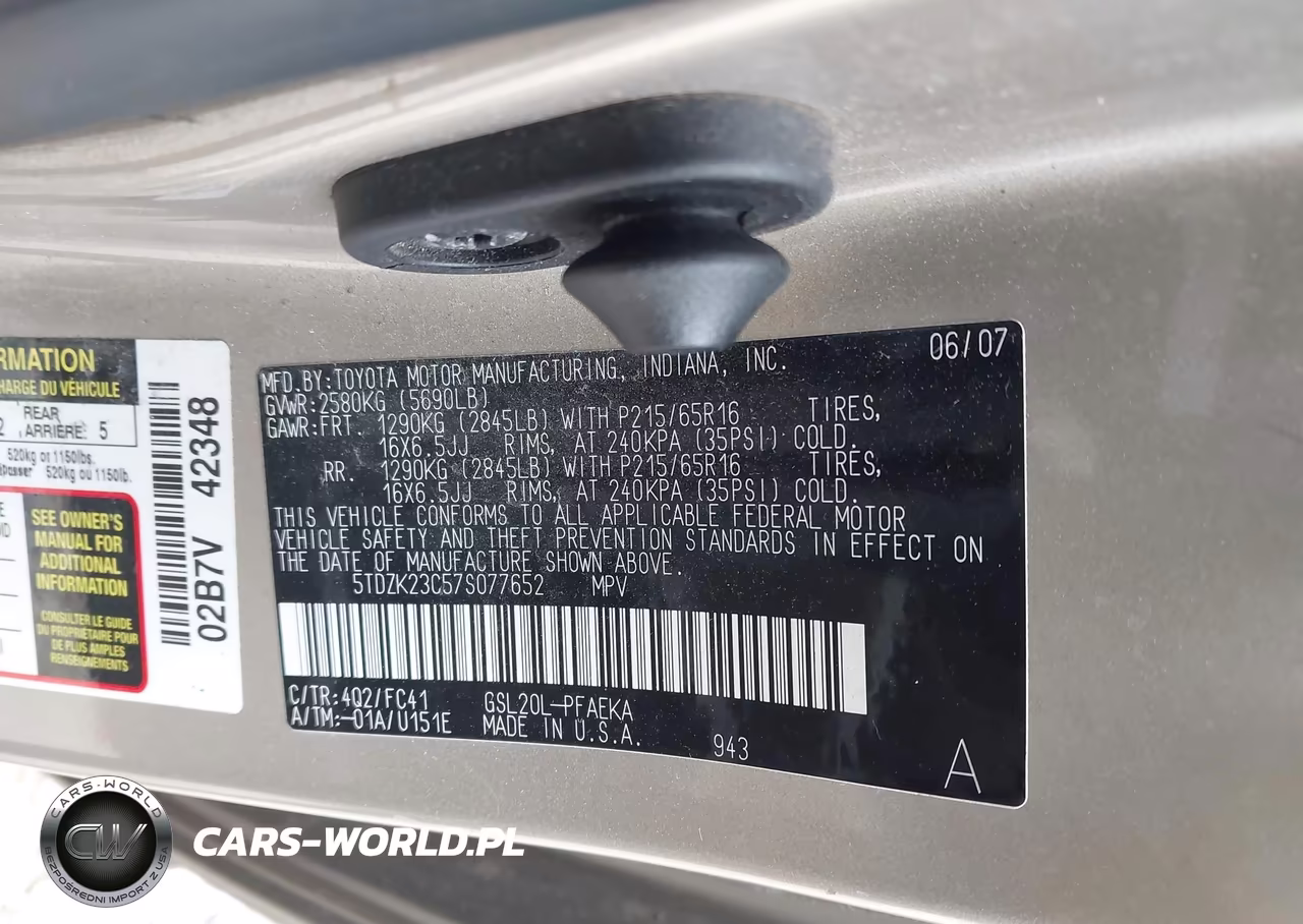 2007 Toyota Sienna Le VIN:5TDZK23C57S077652 - 9