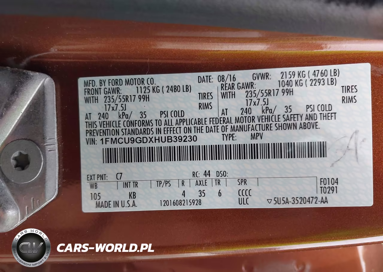 2017 Ford Escape Se VIN:1FMCU9GDXHUB39230 - 9