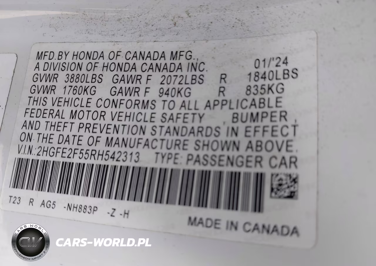 2024 Honda Civic Sport VIN:2HGFE2F55RH542313 - 9