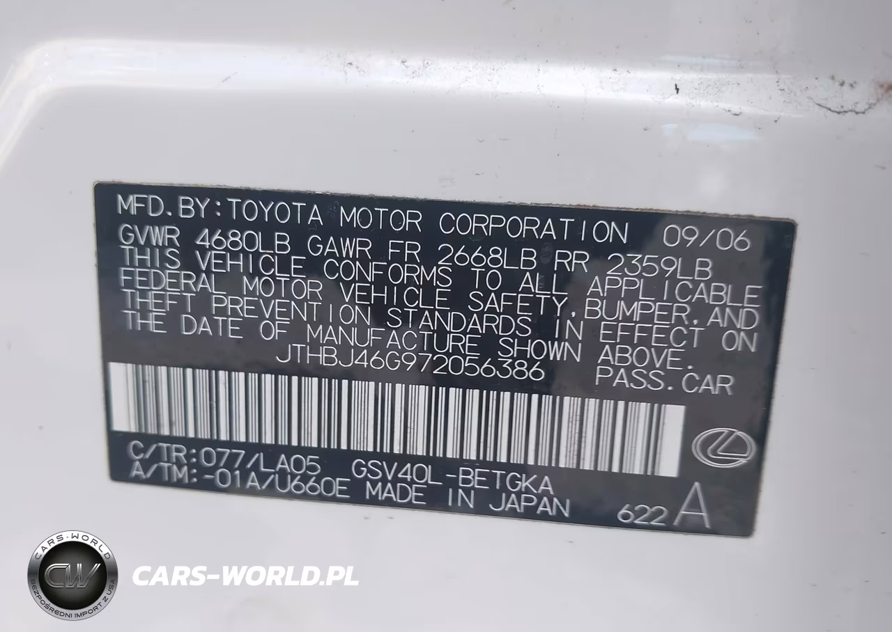2007 Lexus Es 350 VIN:JTHBJ46G972056386 - 9