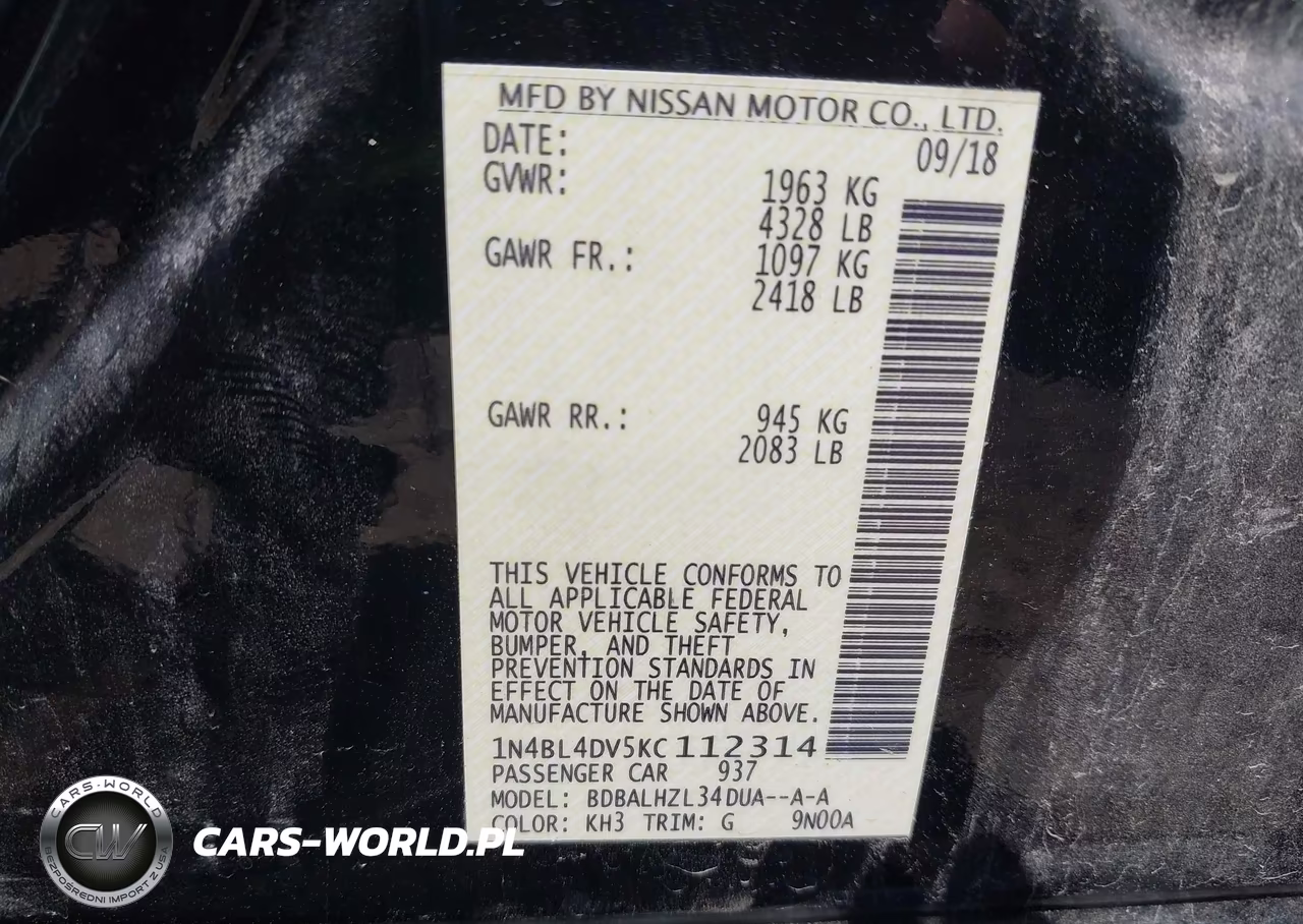 2019 Nissan Altima 2.5 Sv VIN:1N4BL4DV5KC112314 - 9