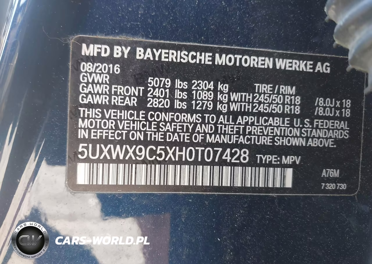 2017 BMW X3 xDrive28I VIN:5UXWX9C5XH0T07428 - 9