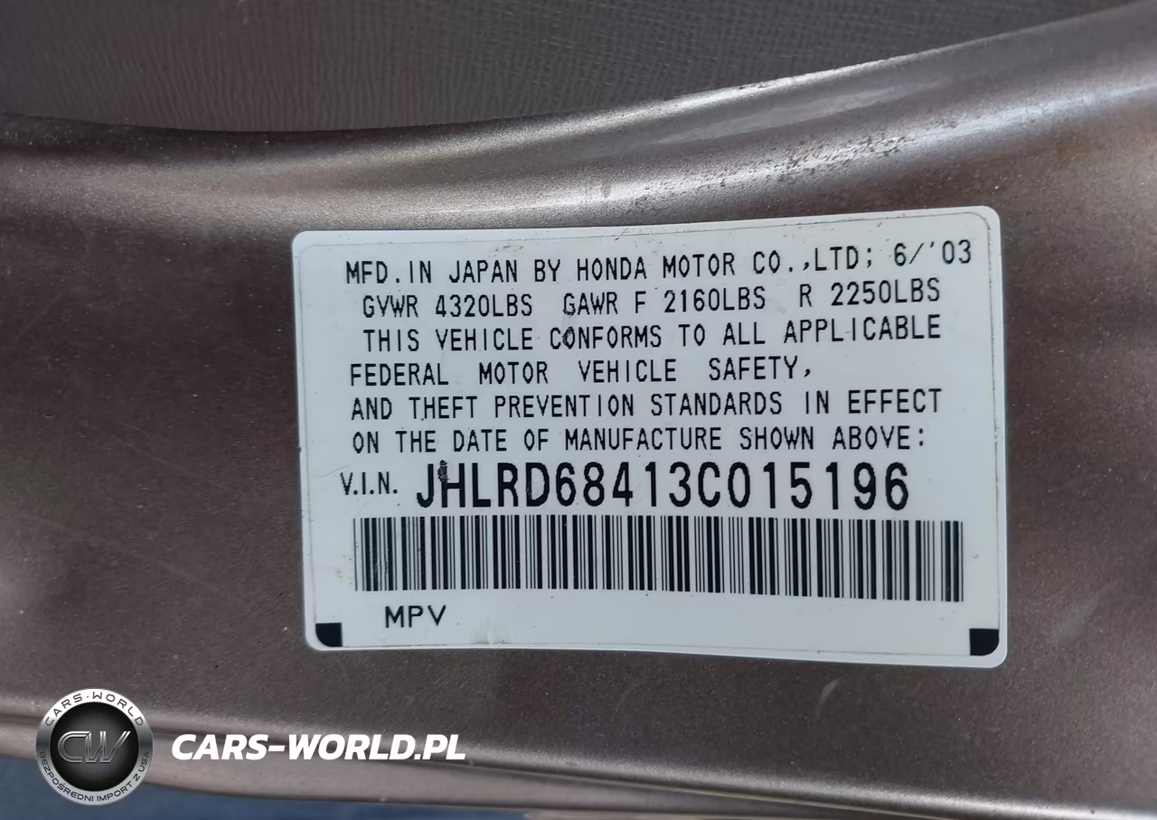 2003 Honda Cr-V Lx VIN:JHLRD68413C015196 - 9