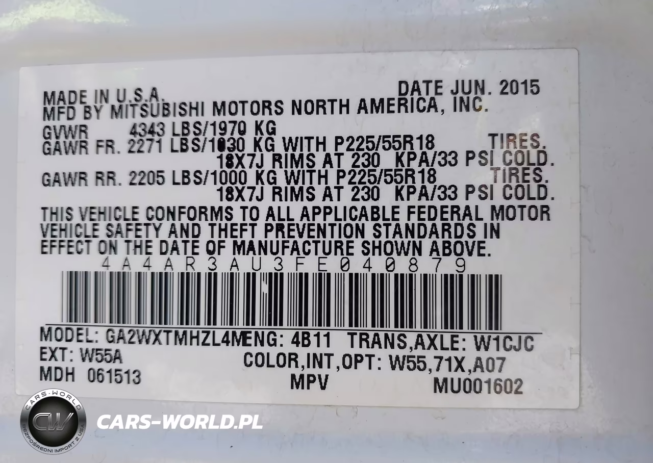 2015 Mitsubishi Outlander Sport Es VIN:4A4AR3AU3FE040879 - 9