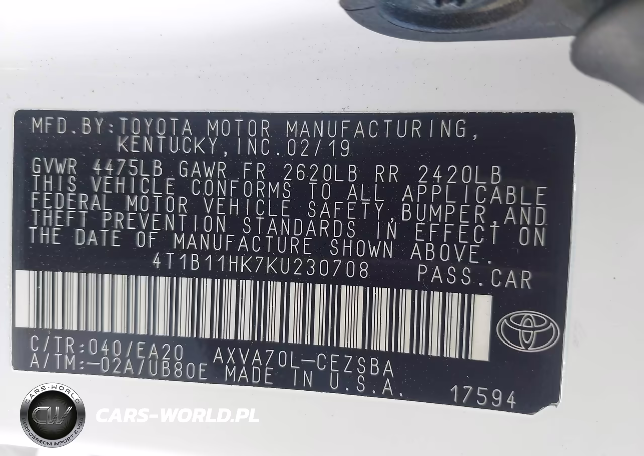 2019 Toyota Camry Se VIN:4T1B11HK7KU230708 - 9
