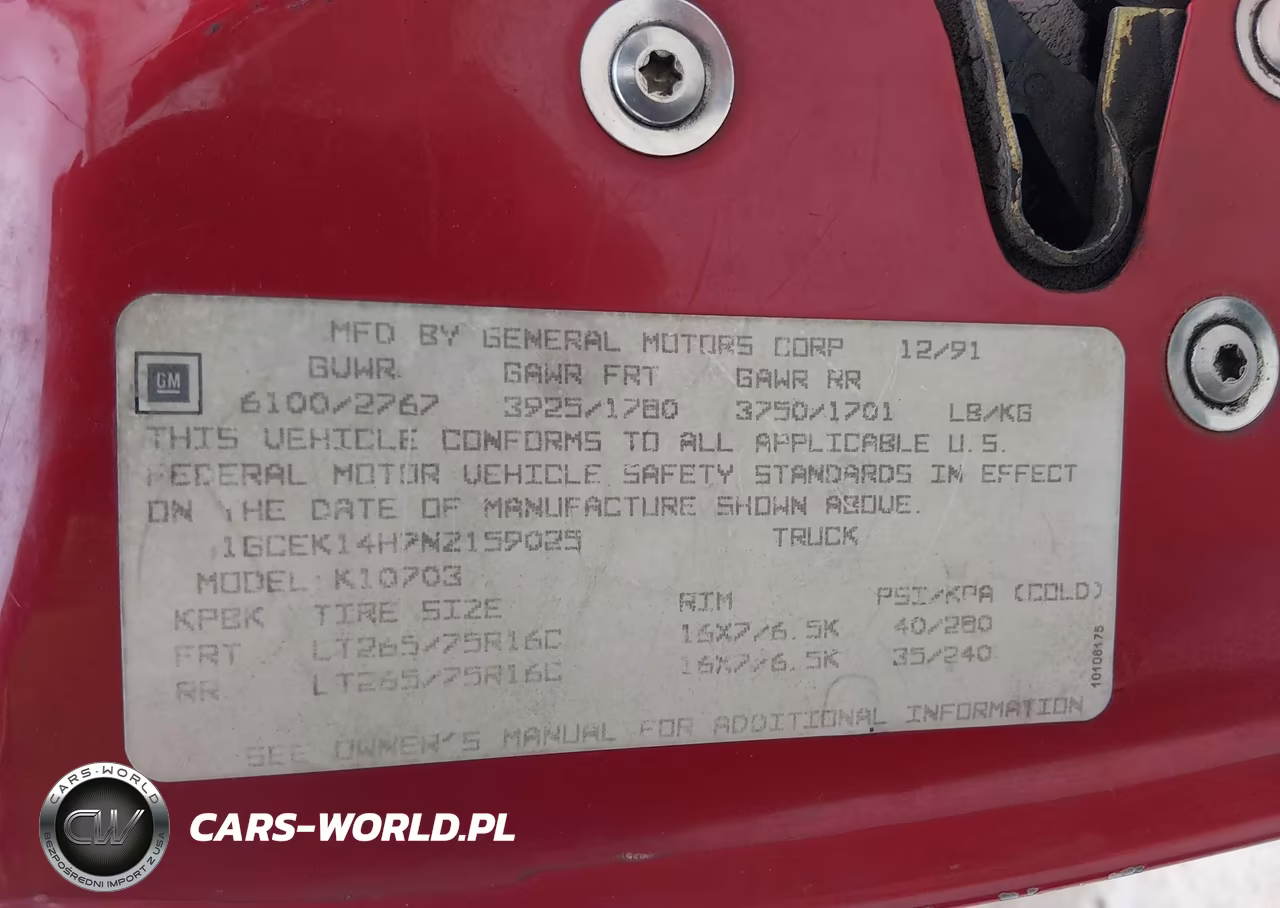 1992 Chevrolet Gmt-400 K1500 VIN:1GCEK14H7NZ159025 - 9