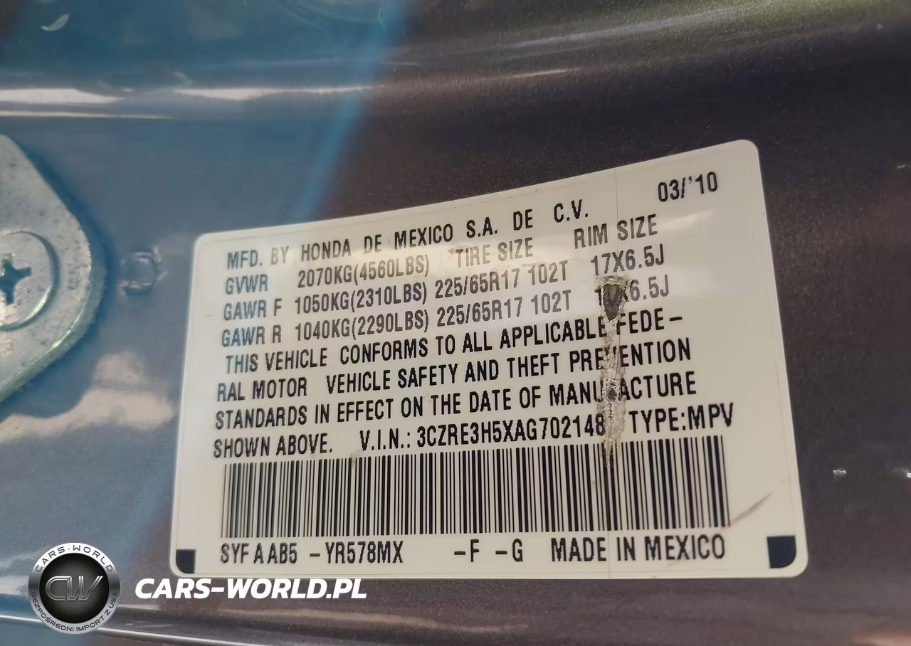 2010 Honda Cr-V Ex VIN:3CZRE3H5XAG702148 - 9