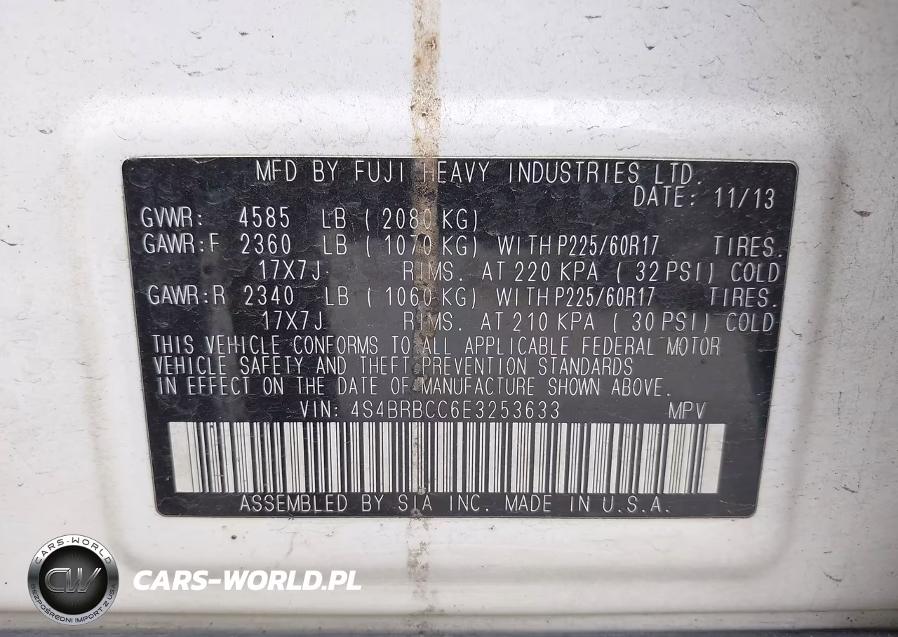 2014 Subaru Outback 2.5I Premium VIN:4S4BRBCC6E3253633 - 9