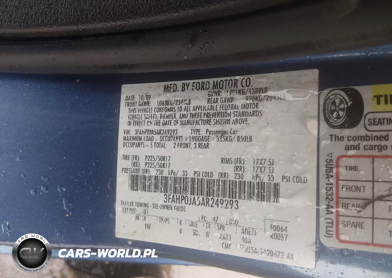 2010 Ford Fusion Sel VIN:3FAHP0JA5AR249293 - 9