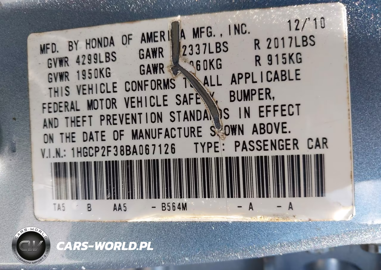 2011 Honda Accord 2.4 Lx VIN:1HGCP2F38BA067126 - 9