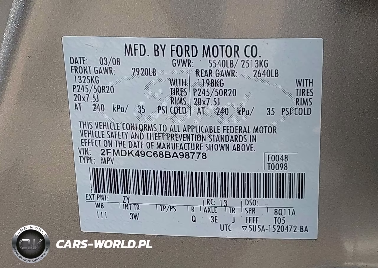 2008 Ford Edge Limited VIN:2FMDK49C68BA98778 - 9