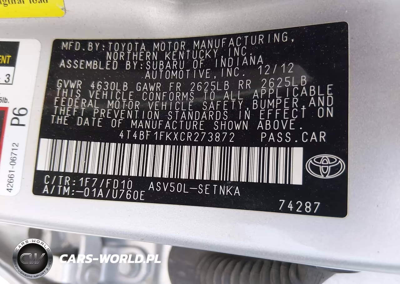2012 Toyota Camry Le VIN:4T4BF1FKXCR273872 - 9
